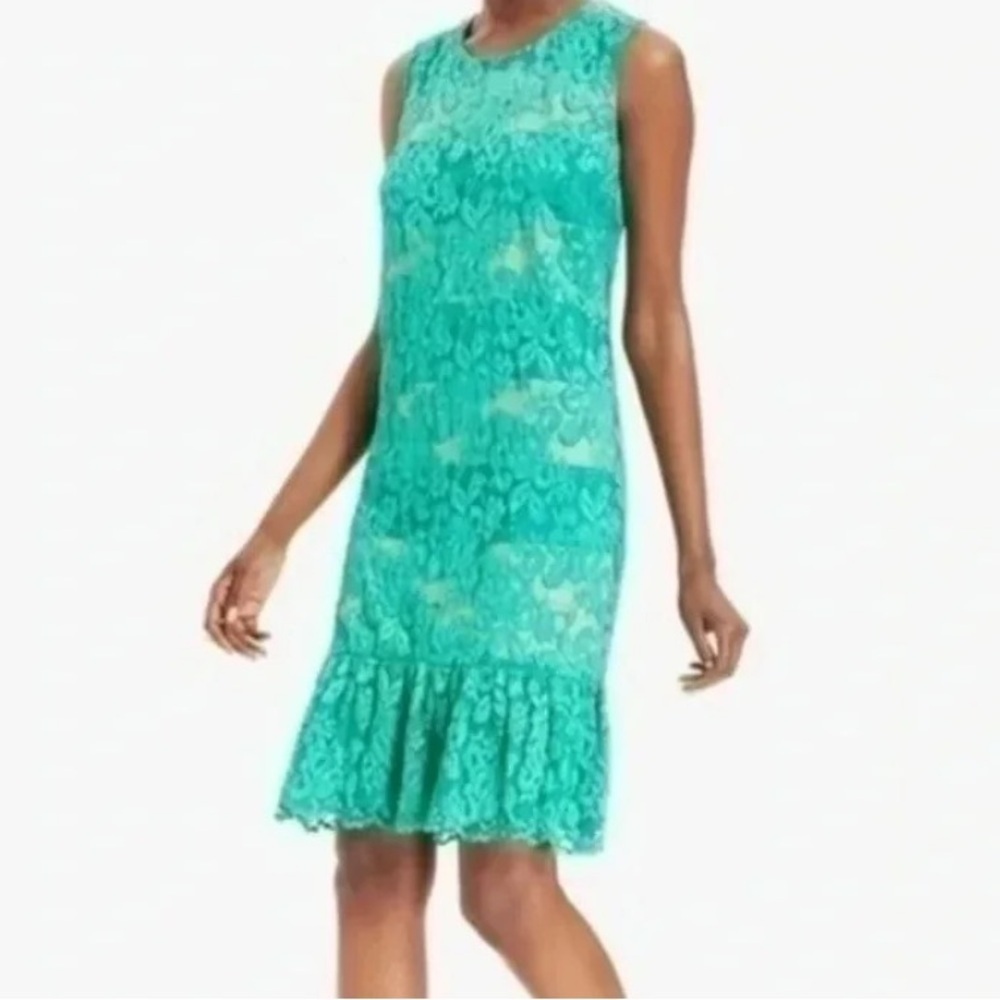 Nine West | Green Ruffle Lace Sleeveless Fit & Flare Midi Dress Size 4 Small S